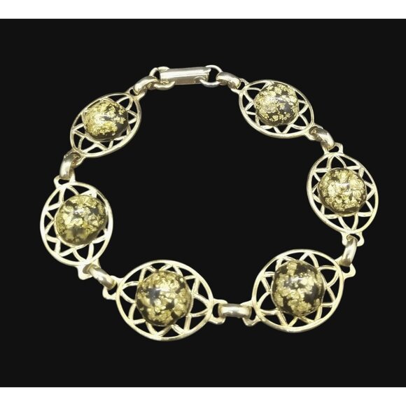 Vintage Gold Metallic Foil Confetti on Black 1960s Lucite Cabochons - Picture 3 of 6